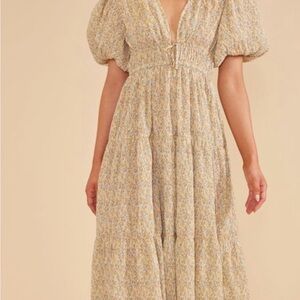 Mink Pink floral puff sleeve midi dress size Small